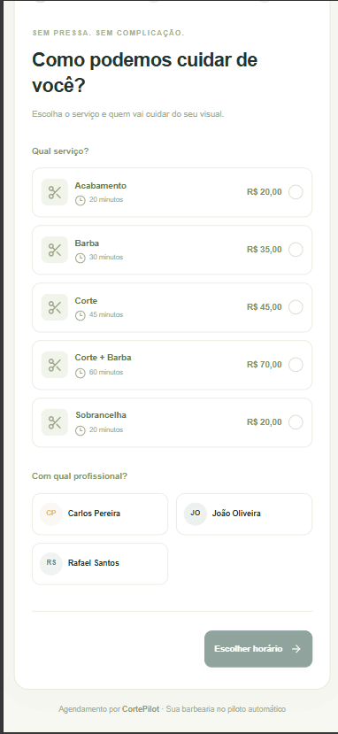 Tela real: Escolhe o serviço