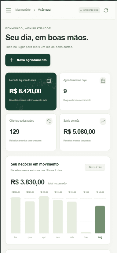 Dashboard do CortePilot no celular